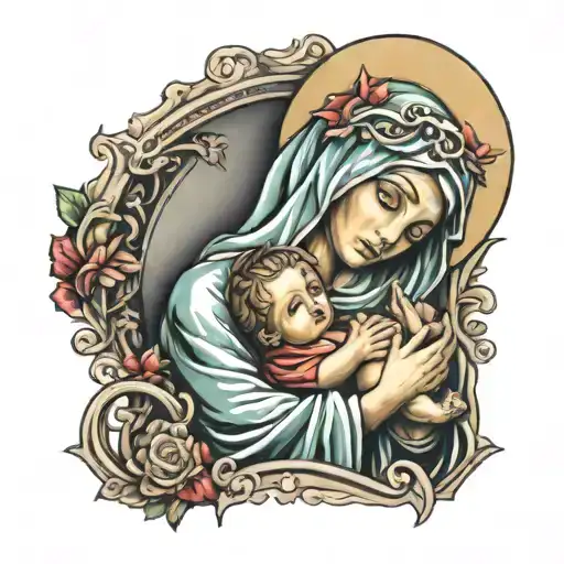 mother marry with baby Jesus  tattoo design idea
