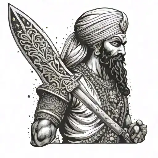 sikh warrior wielding a sword tattoo design idea