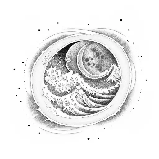 waves with moon and southern cross tattoo design idea