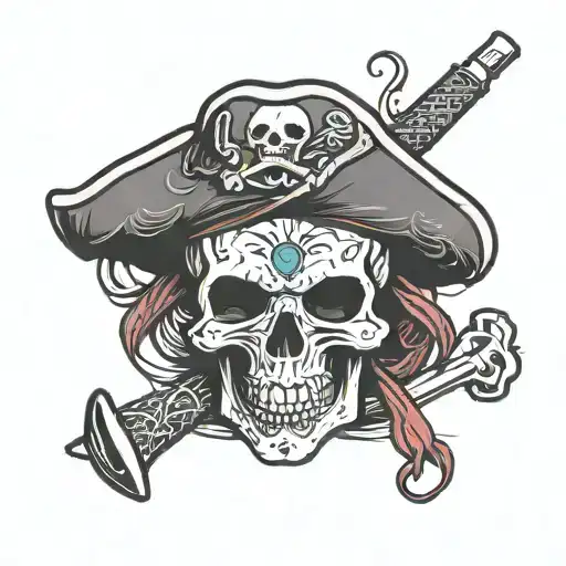 simple pirate skull, golf putter, turquoise maroon tattoo design idea
