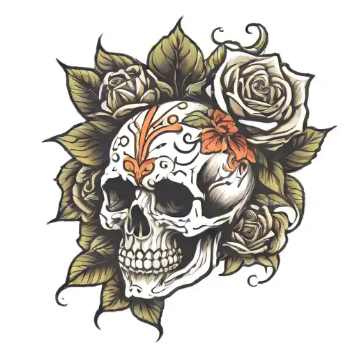 skull and roses tattoo design idea