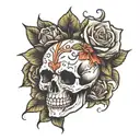 skull and roses tattoo design idea