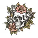 skull and roses tattoo design idea