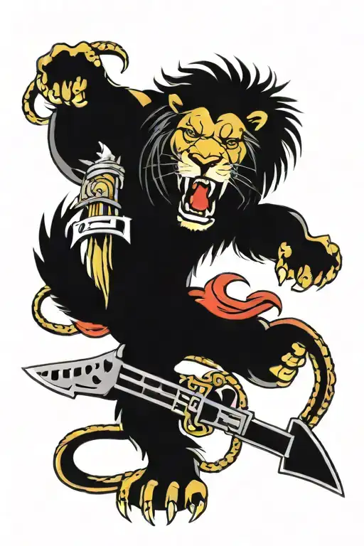 metallica, guns n roses, acdc, aerosmith  symbol with lion tattoo design idea