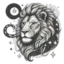 A lion and snake in a celestial setting with stars and galaxies tattoo design idea