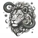 A lion and snake in a celestial setting with stars and galaxies tattoo design idea