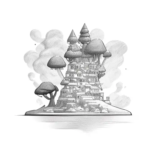 tiny island and text written "Ada" tattoo design idea