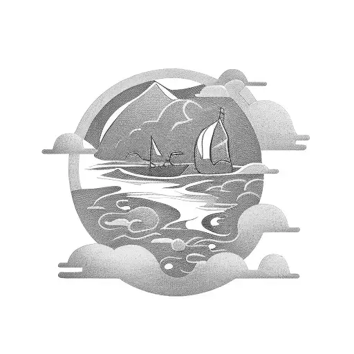 tiny island and text written "Ada" tattoo design idea