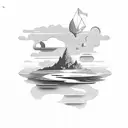 tiny island and text written "Ada" tattoo design idea