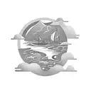 tiny island and text written "Ada" tattoo design idea