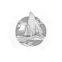 tiny island and text written "Ada" tattoo design idea