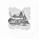 tiny island and text written "Ada" tattoo design idea