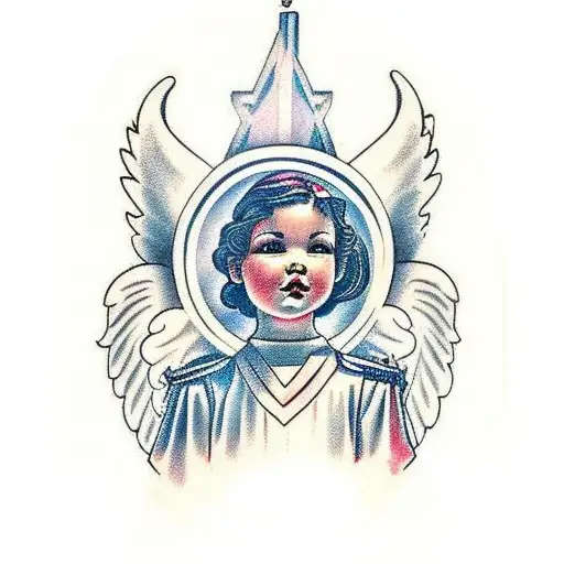 A traditional tattoo design of a guardian angel watching over your children, reflecting your role as their protector tattoo design idea