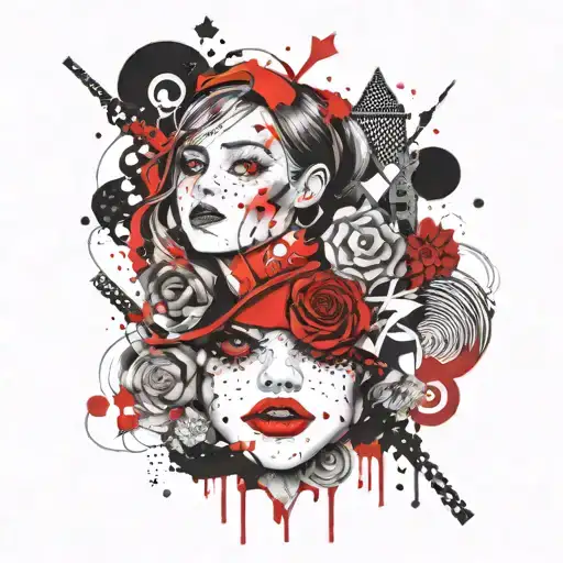 Alice in wonderland face tattoo design idea