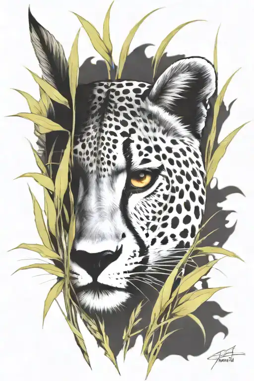Cheetah face looking through  tall grass  tattoo design idea