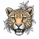 Cheetah face surrounded tattoo design idea