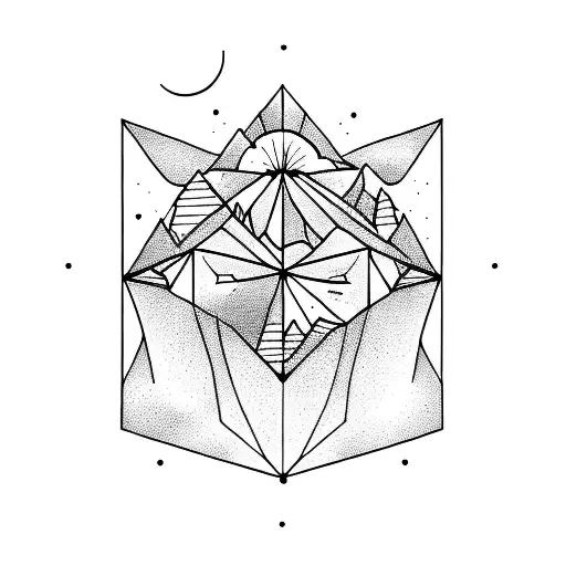 open book, mountains, moon, constellations tattoo design idea