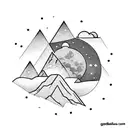 open book, mountains, moon, constellations tattoo design idea