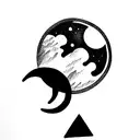 open book, mountains, moon, constellations tattoo design idea