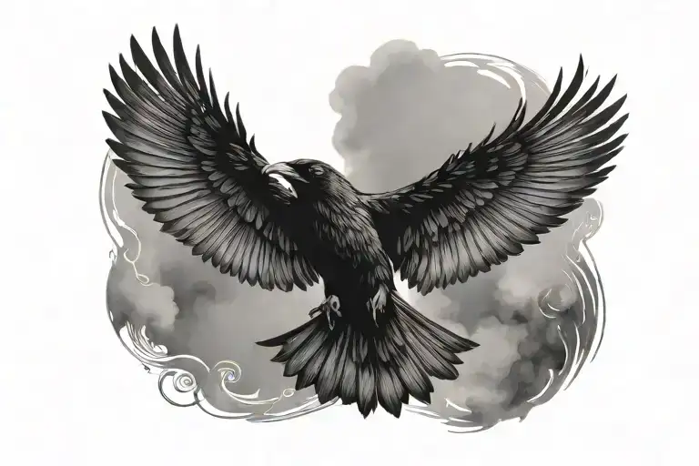Crow flying tattoo design idea