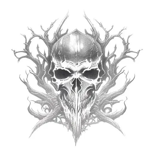 elden ring logo with bloodborne logo and leshen skull mixed wit the elden ring logo tattoo design idea
