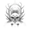 elden ring logo with bloodborne logo and leshen skull mixed wit the elden ring logo tattoo design idea