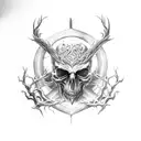 elden ring logo with bloodborne logo and leshen skull mixed wit the elden ring logo tattoo design idea