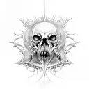 elden ring logo with bloodborne logo and leshen skull mixed wit the elden ring logo tattoo design idea