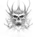 elden ring logo with bloodborne logo and leshen skull mixed wit the elden ring logo tattoo design idea