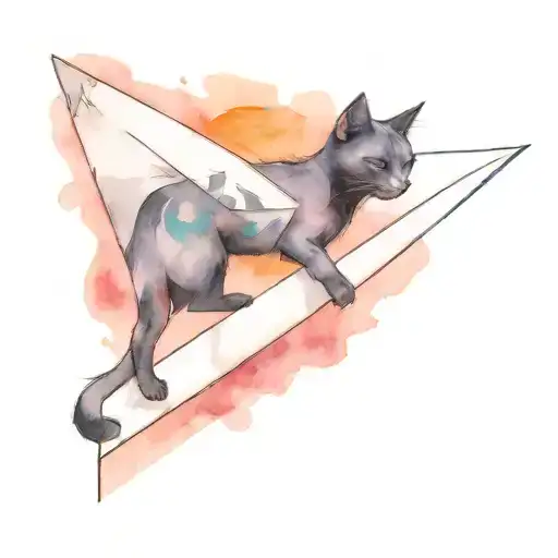 black cat and paper airplane tattoo design idea
