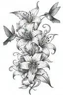 Lily flower vine wrap my arm with hummingbirds flying and butterflies tattoo design idea