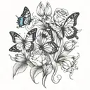 2 butterflies 6 tulips tattoo design idea