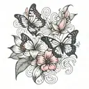 2 butterflies 6 tulips tattoo design idea
