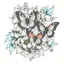2 butterflies 6 tulips tattoo design idea
