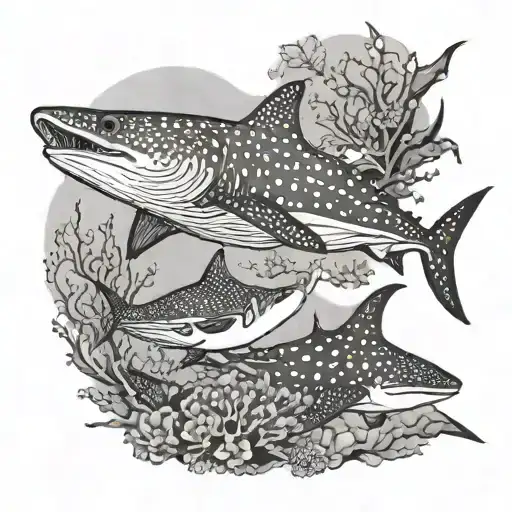 a whale shark and a manta ray in a coral reif tattoo design idea