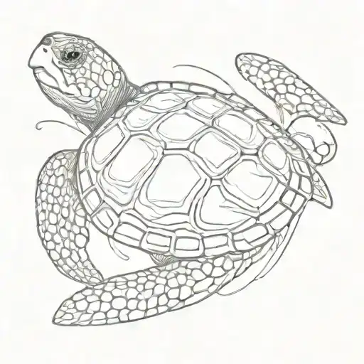 sea turtle swimming tattoo design idea