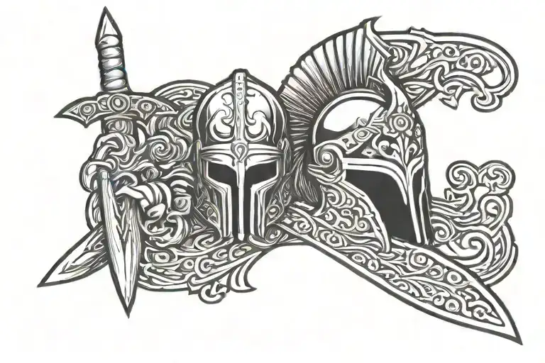 psalms 56:11 with sword and spartan helmet adorned tattoo design idea