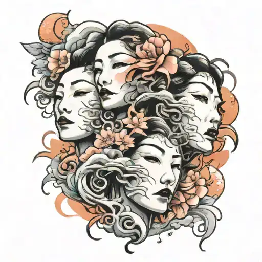 Japanese two faces of woman tattoo design idea