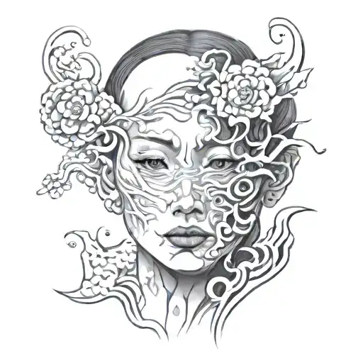 Japanese face mist tattoo design idea