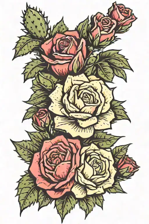cacti with roses tattoo design idea