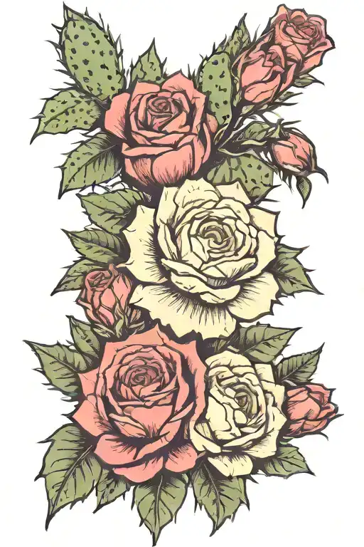cacti with roses tattoo design idea