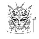 Medusa with mask split half crying half angry  tattoo design idea