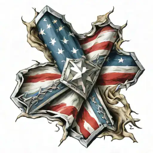 A 3D diamond have USA old war flag inside  tattoo design idea