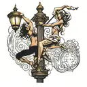 couple pole dancing on streetlight  tattoo design idea