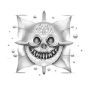 broken wishbone connected by a string of teeth and gems tattoo design idea