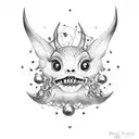 broken wishbone connected by a string of teeth and gems tattoo design idea