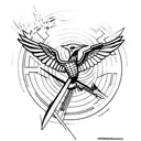 a mockinjay from Hunger games with the phrase "Can't catch me now" tattoo design idea