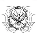 a mockinjay from Hunger games with the phrase "Can't catch me now" tattoo design idea