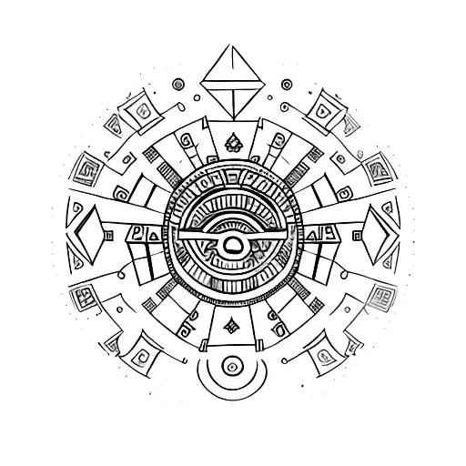 The Aztec calendar encircling a crystal ball, with the fire of a candle illuminating the scene tattoo design idea