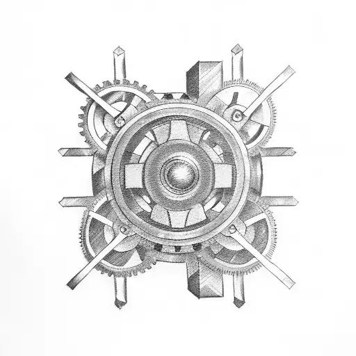 Mechanical tools and gears tattoo design idea